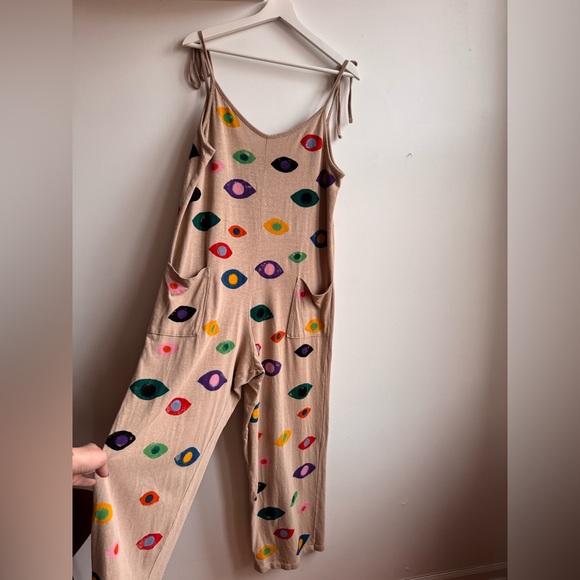 RARE Jungmaven Wild Eyes Sespe Jumpsuit with Colorful Eyeball Block Print - Picture 2 of 5